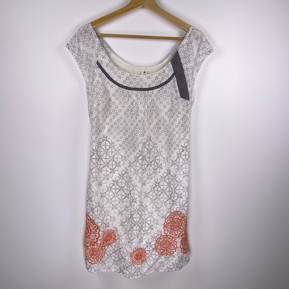 Floreat Shift Dress Womens 4 White Grey Orange Floral Cotton Boho Anthropologie